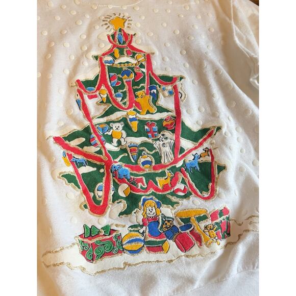 Vintage Ugly Christmas Holiday Grandma Sweatshirt Womens Medium Puffy Paint Tree - Picture 3 of 9